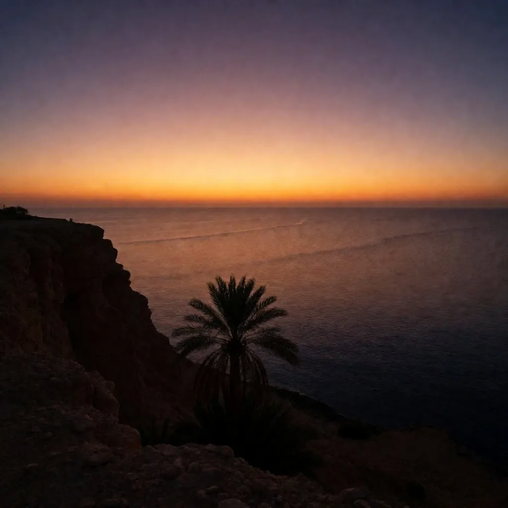 Coastal sunrise over the Red Sea from a cliff viewpoint