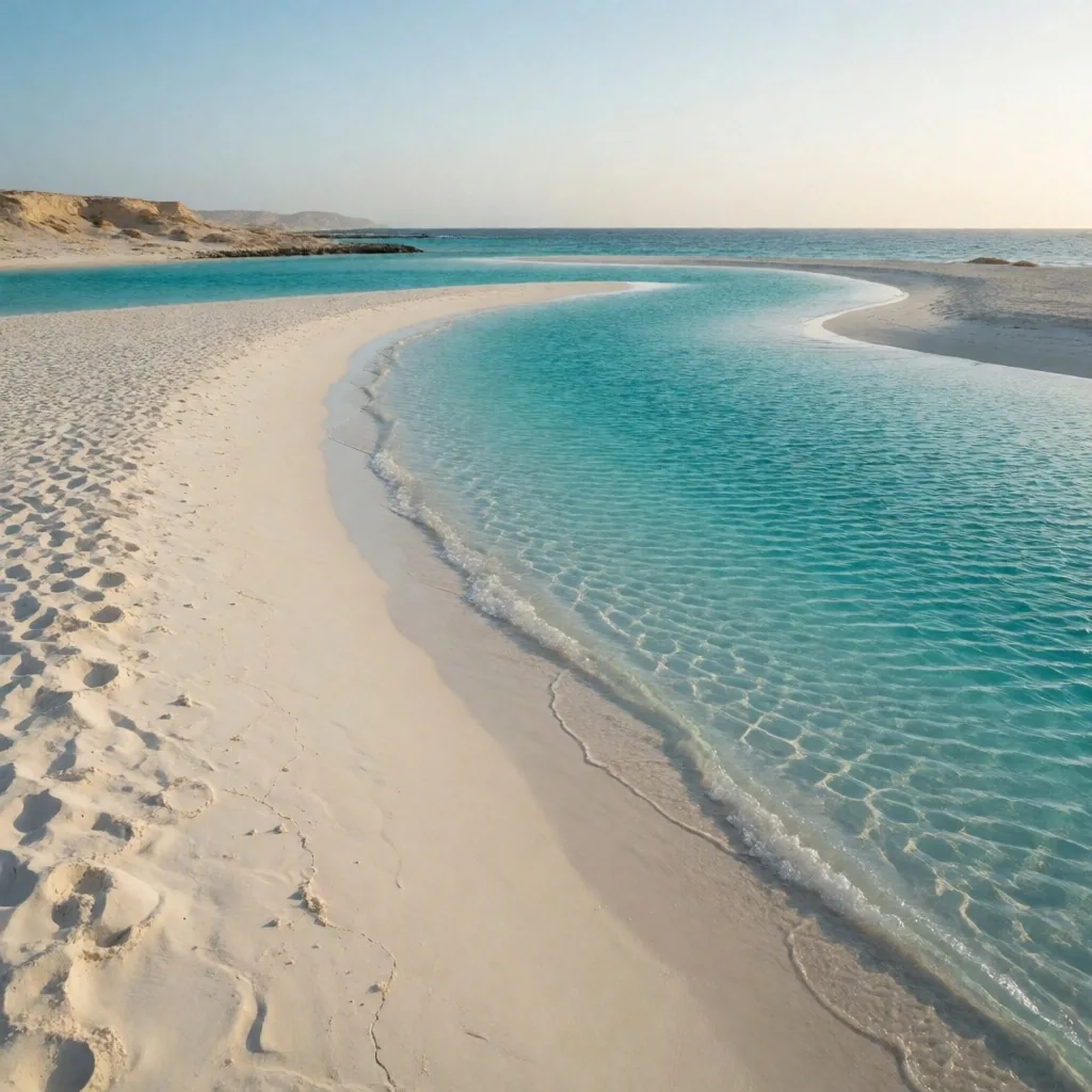 Mediterranean beach with white sand and clear water in northern Egypt