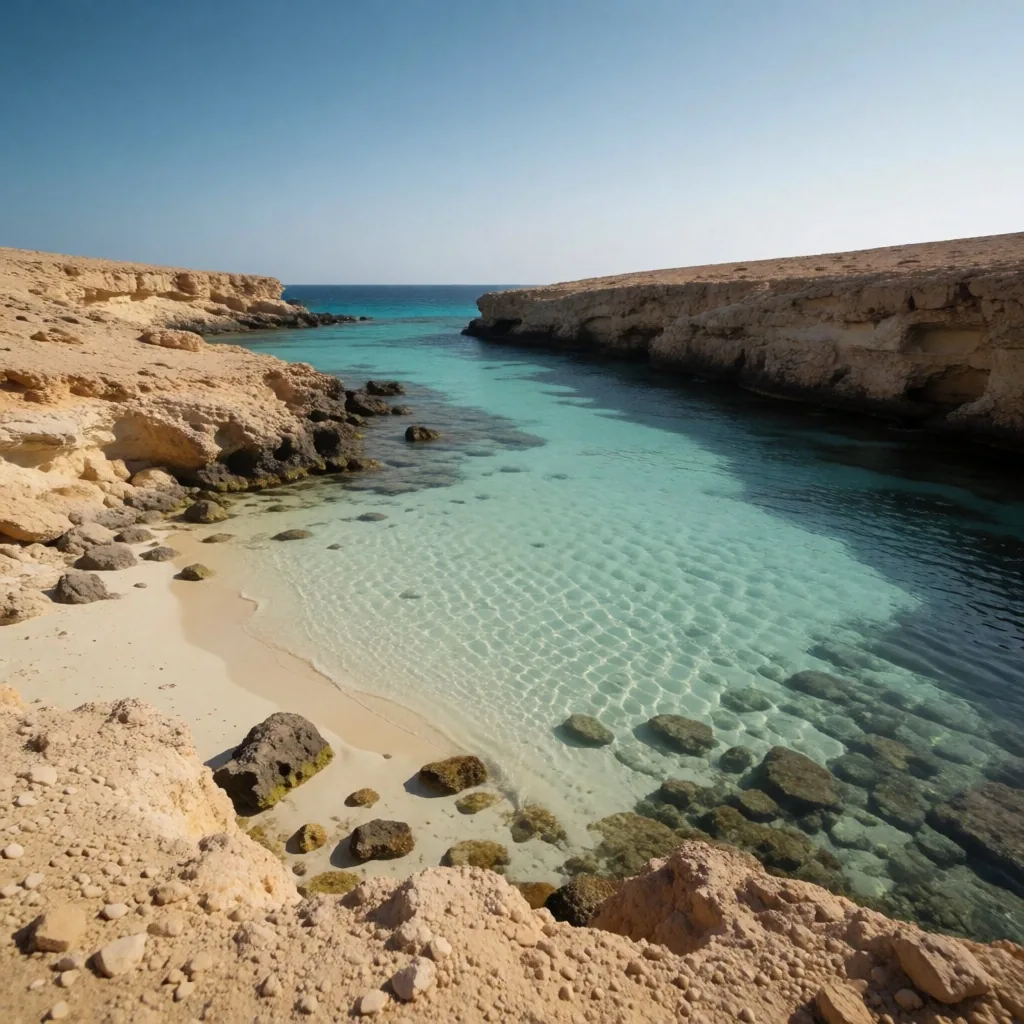 Natural sheltered bay along the Red Sea with turquoise water