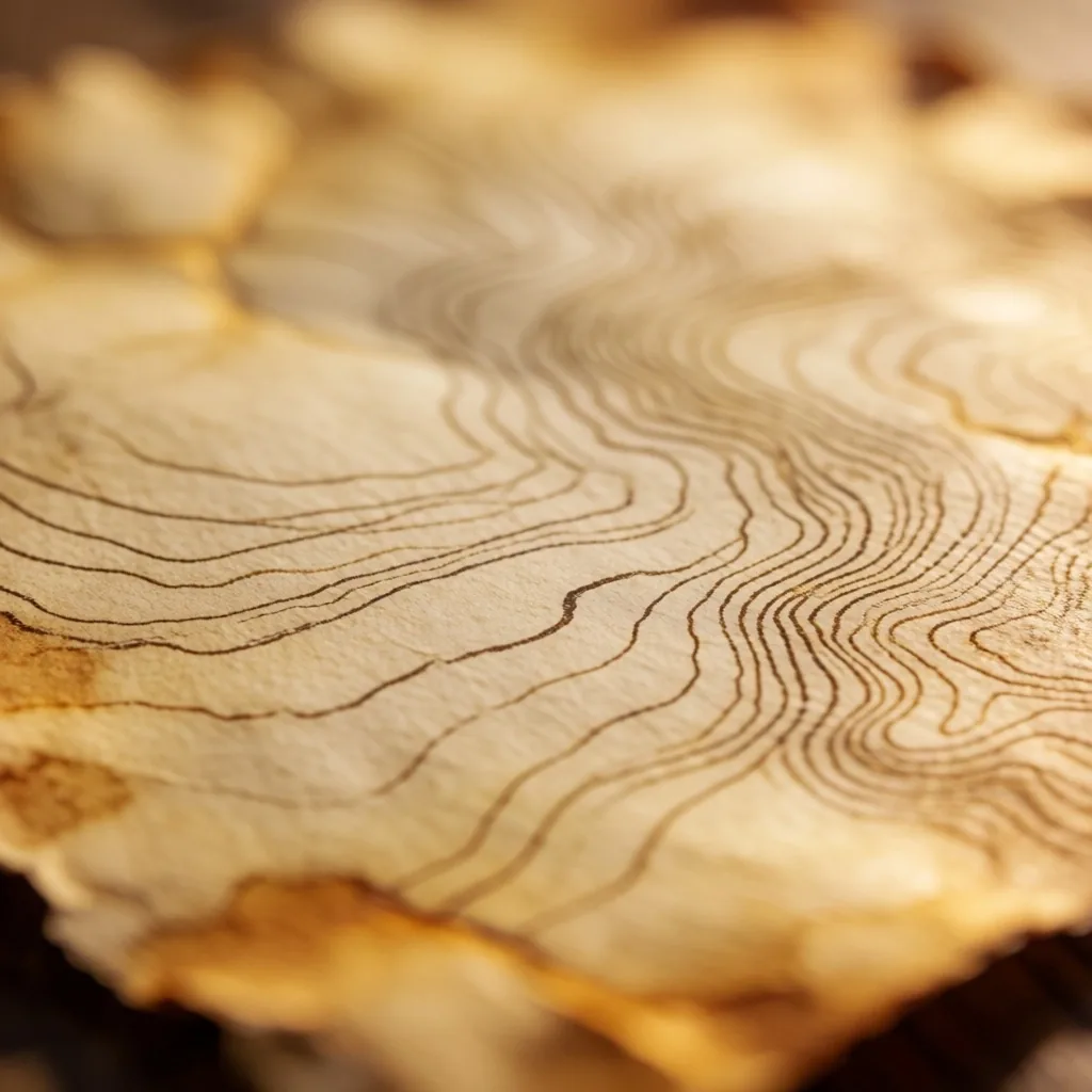 Aged paper map surface with coastal contour markings