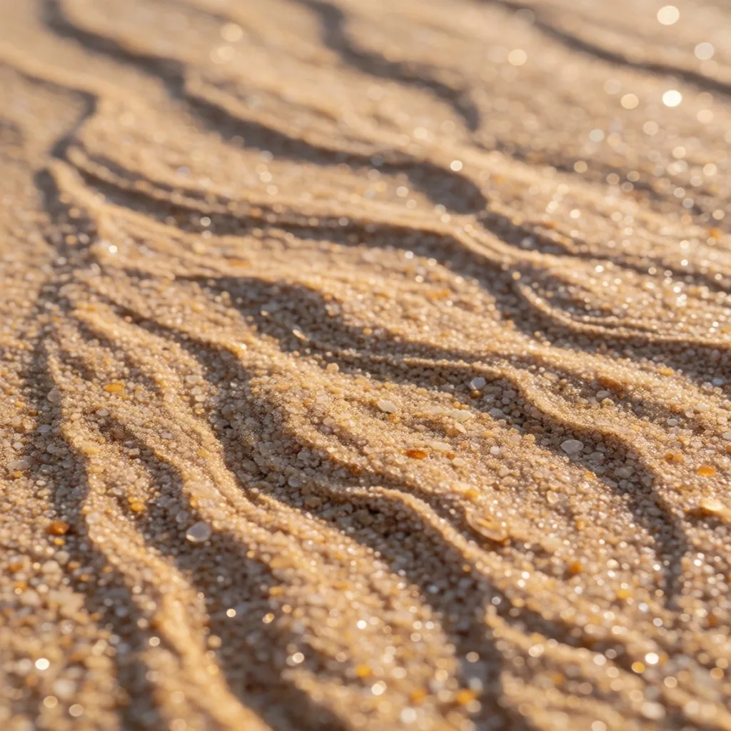 Textured close-up of coastal sand with natural ripple patterns