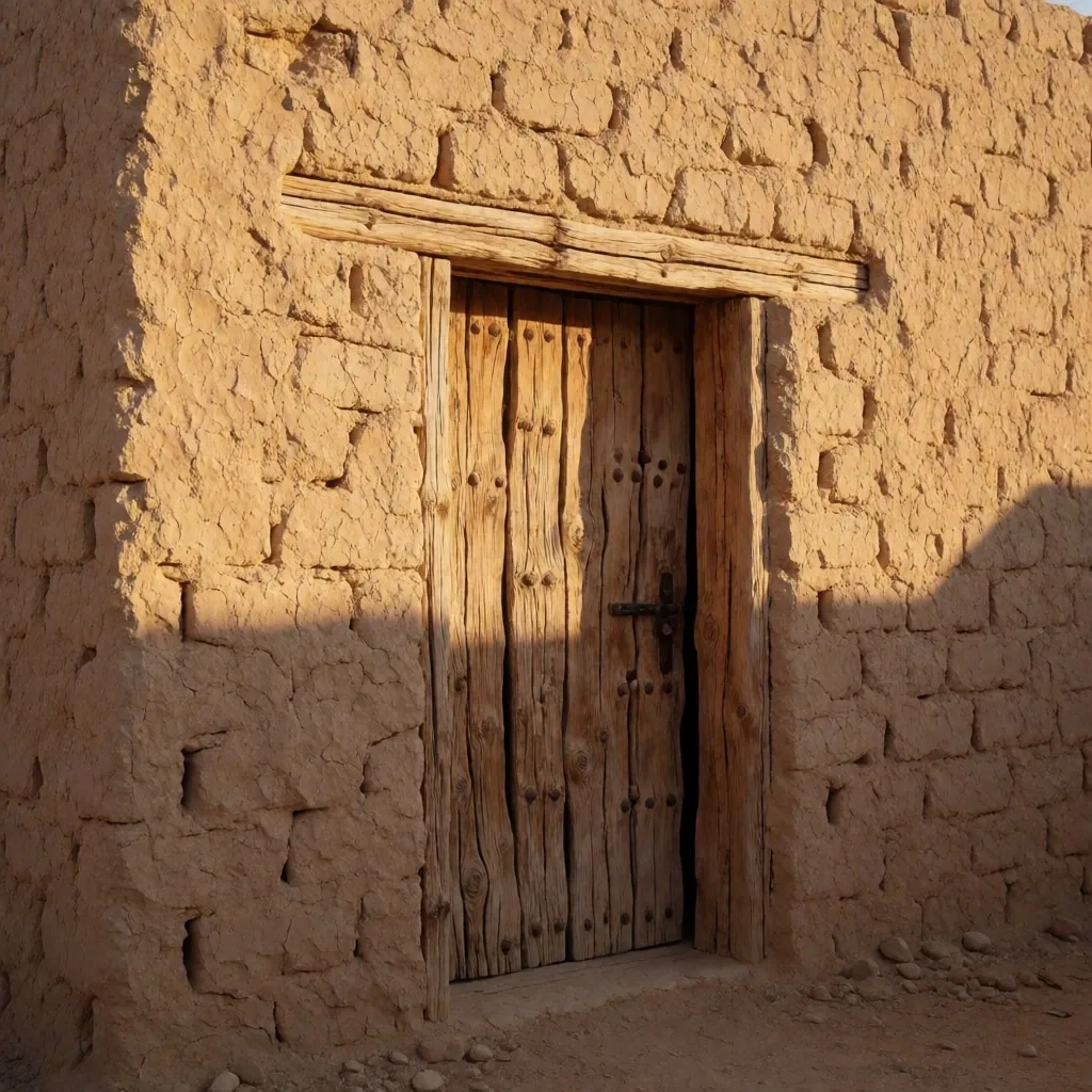 Traditional mud-brick and kershef architecture in an oasis settlement