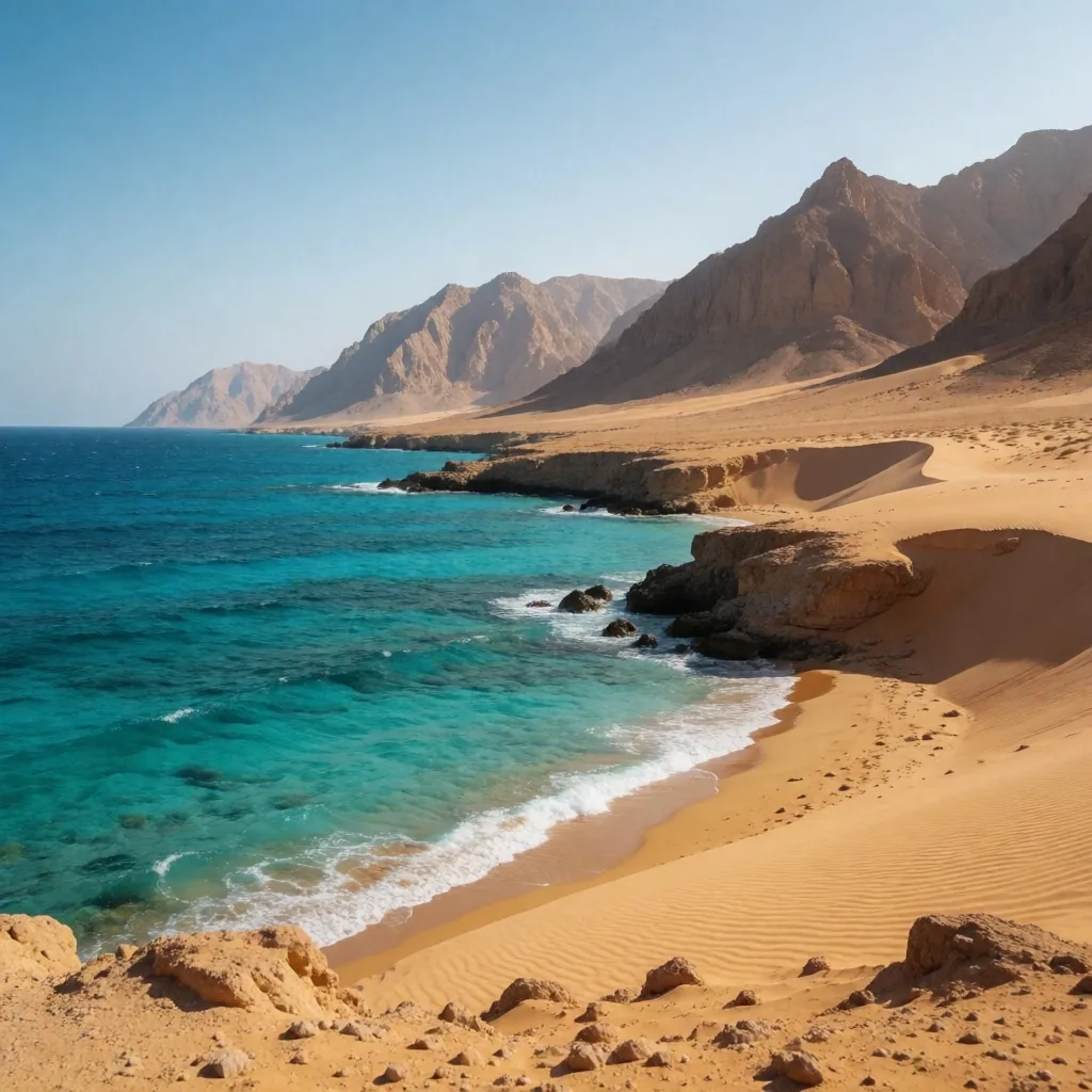 Red Sea shoreline where desert meets water