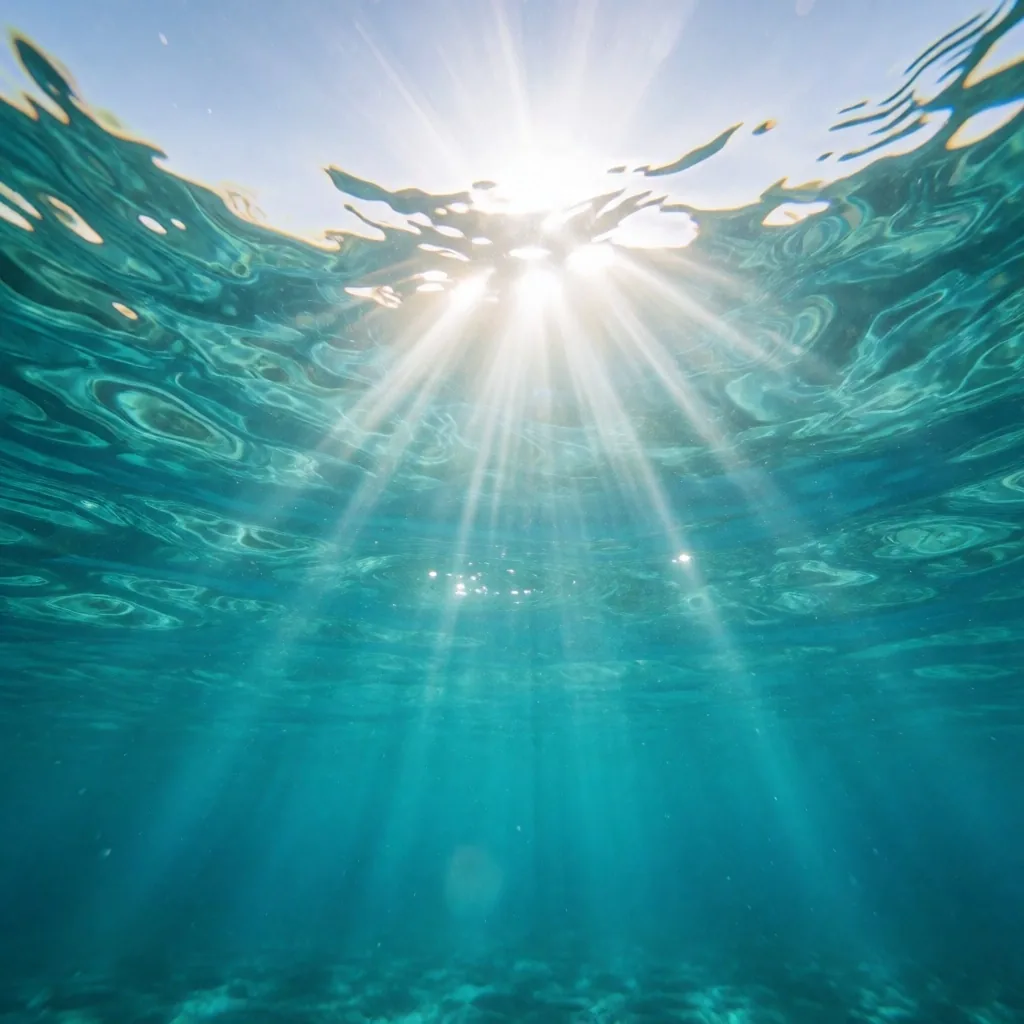 Red Sea underwater scene with light rays
