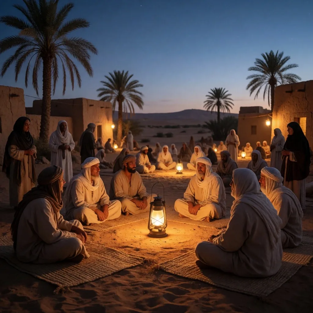 Community gathering at dusk