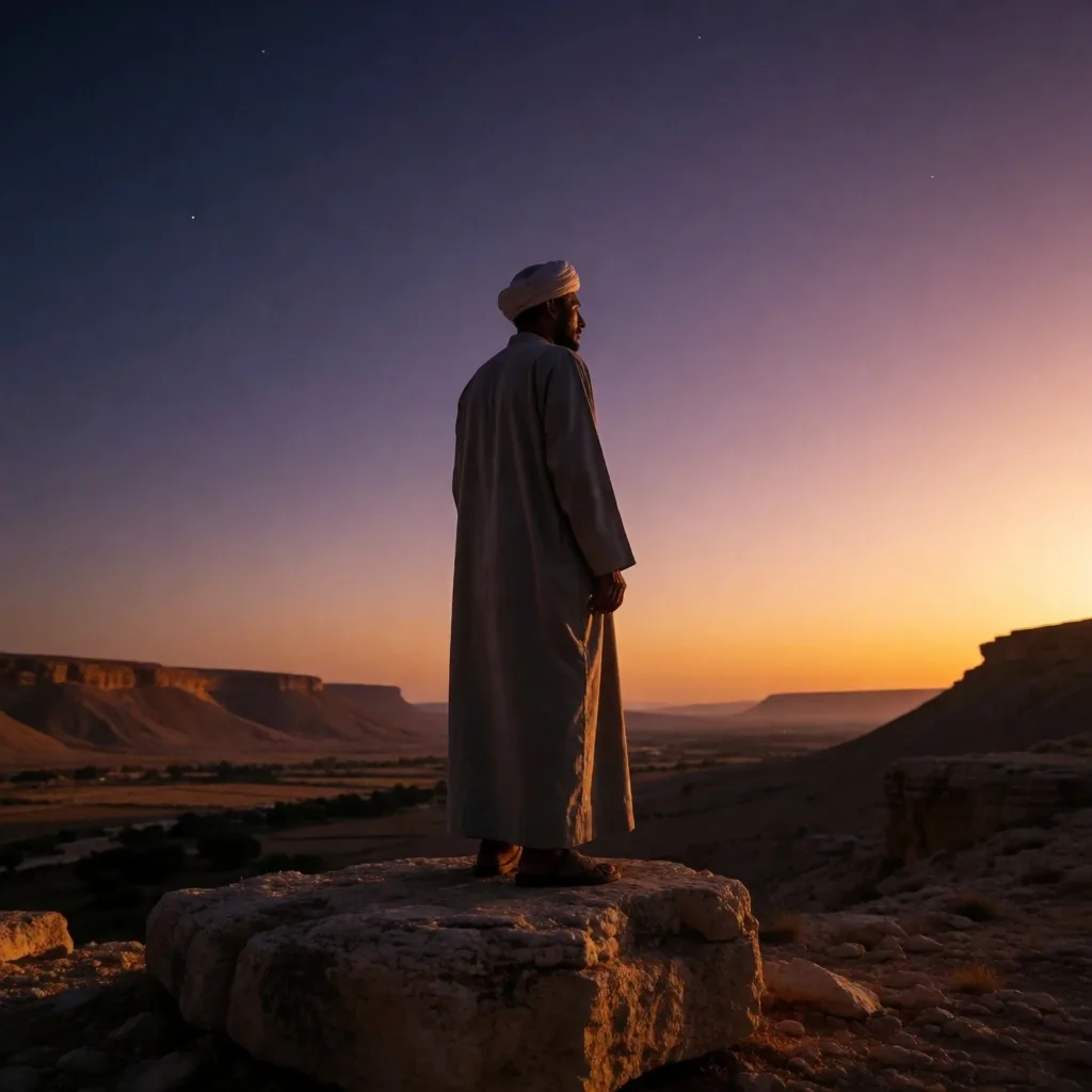 Figure standing on a dune at dusk