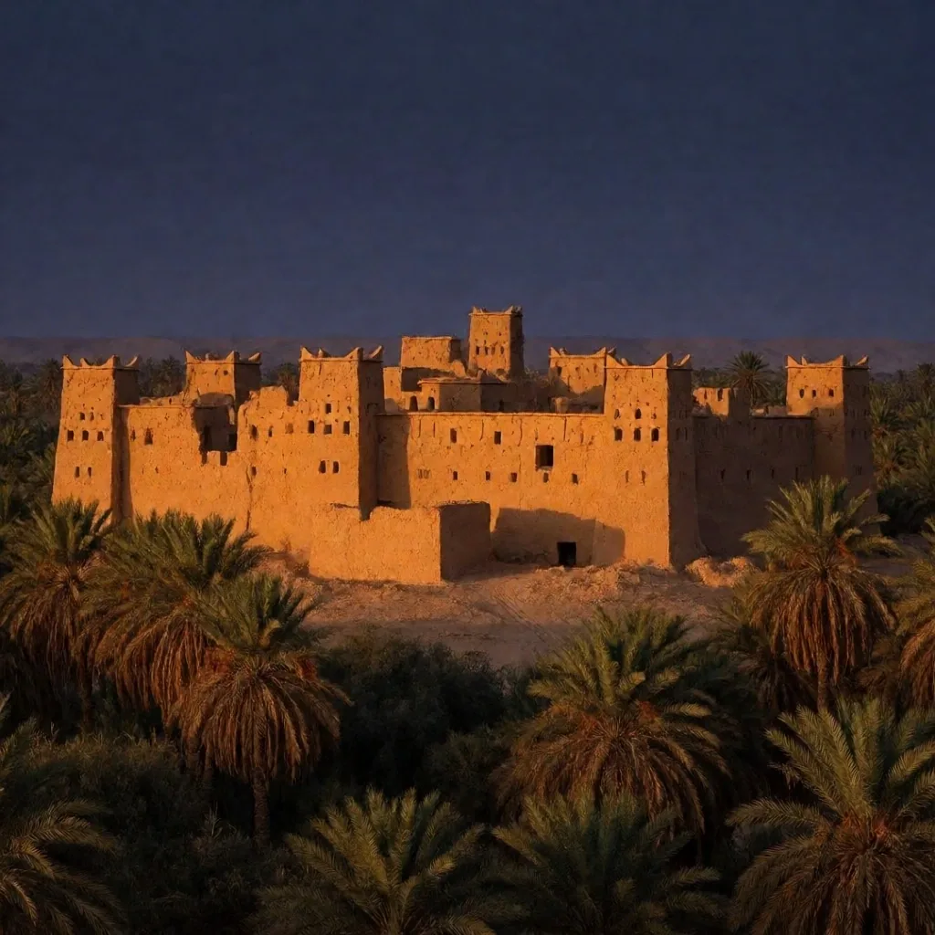 Oasis settlement at golden hour