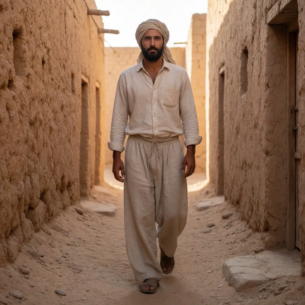 Visitor walking through a village in modest attire