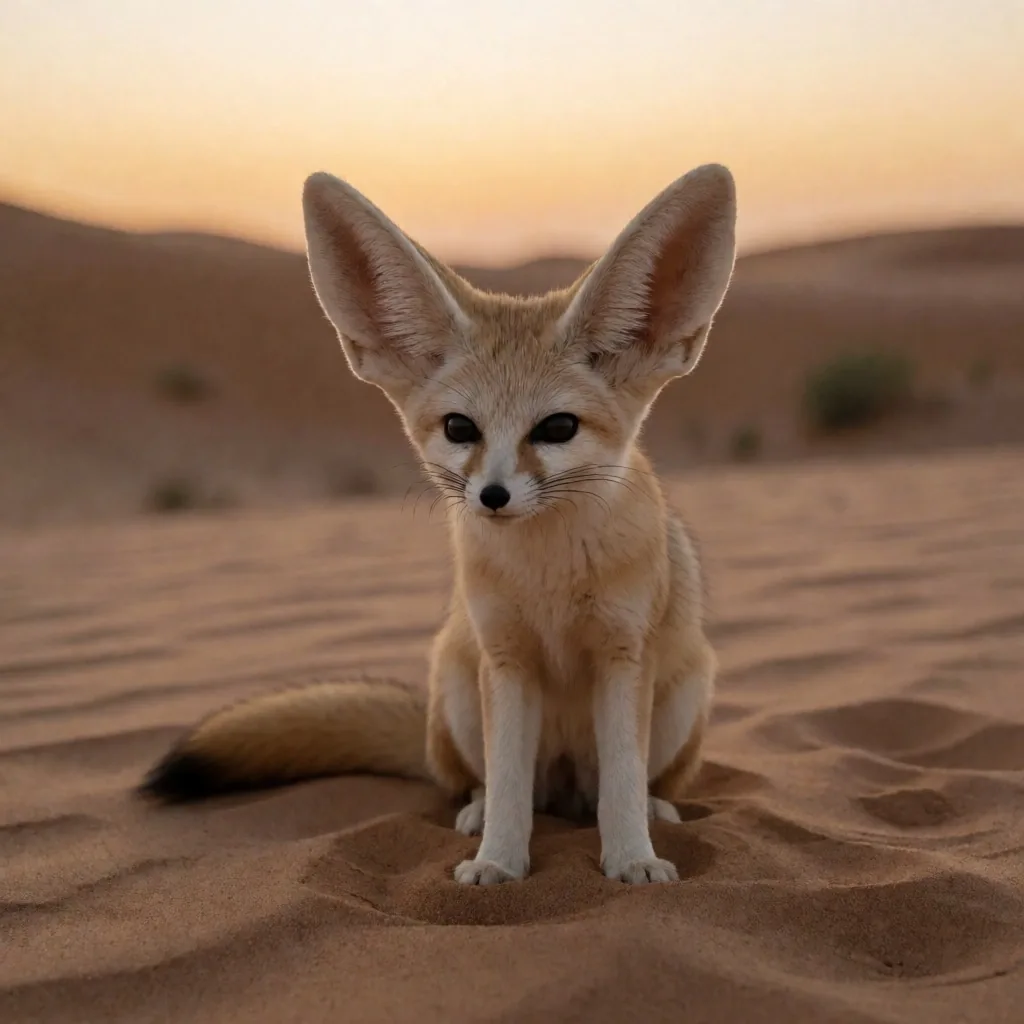 Fennec fox in the desert at dusk