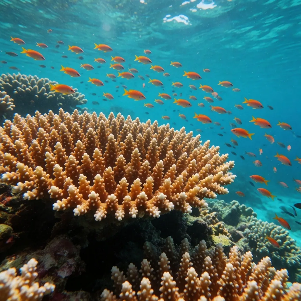 Healthy coral reef with fish in the Red Sea