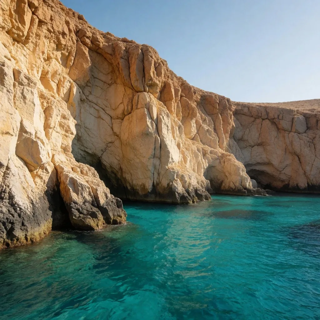 Limestone cliffs meeting the Red Sea at the Sinai peninsula