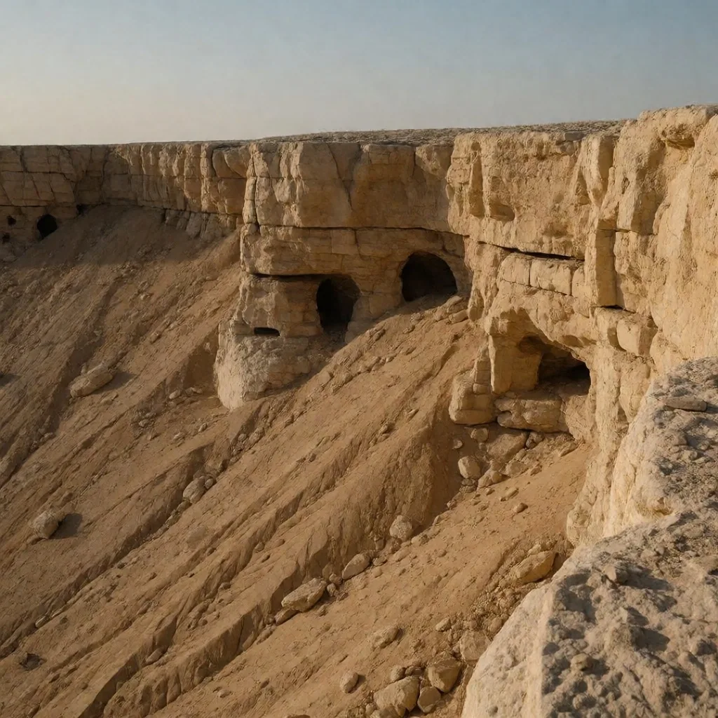 Layered geological strata in a cliff beside the Nile valley