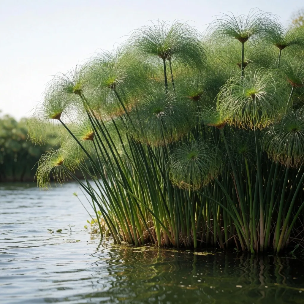 Papyrus reeds growing at the Nile's edge