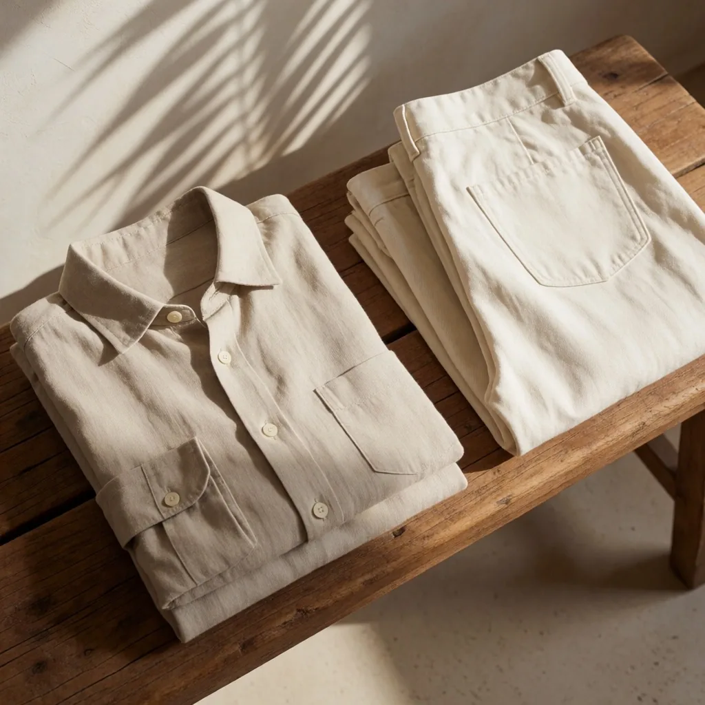 Packed cotton and linen clothing for warm-climate travel