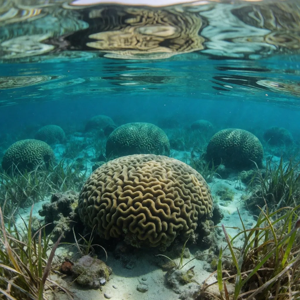 Clear Red Sea water over a shallow reef seen from above