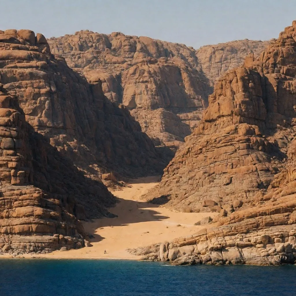 Granite mountains of the Eastern Desert rising from the Red Sea shoreline