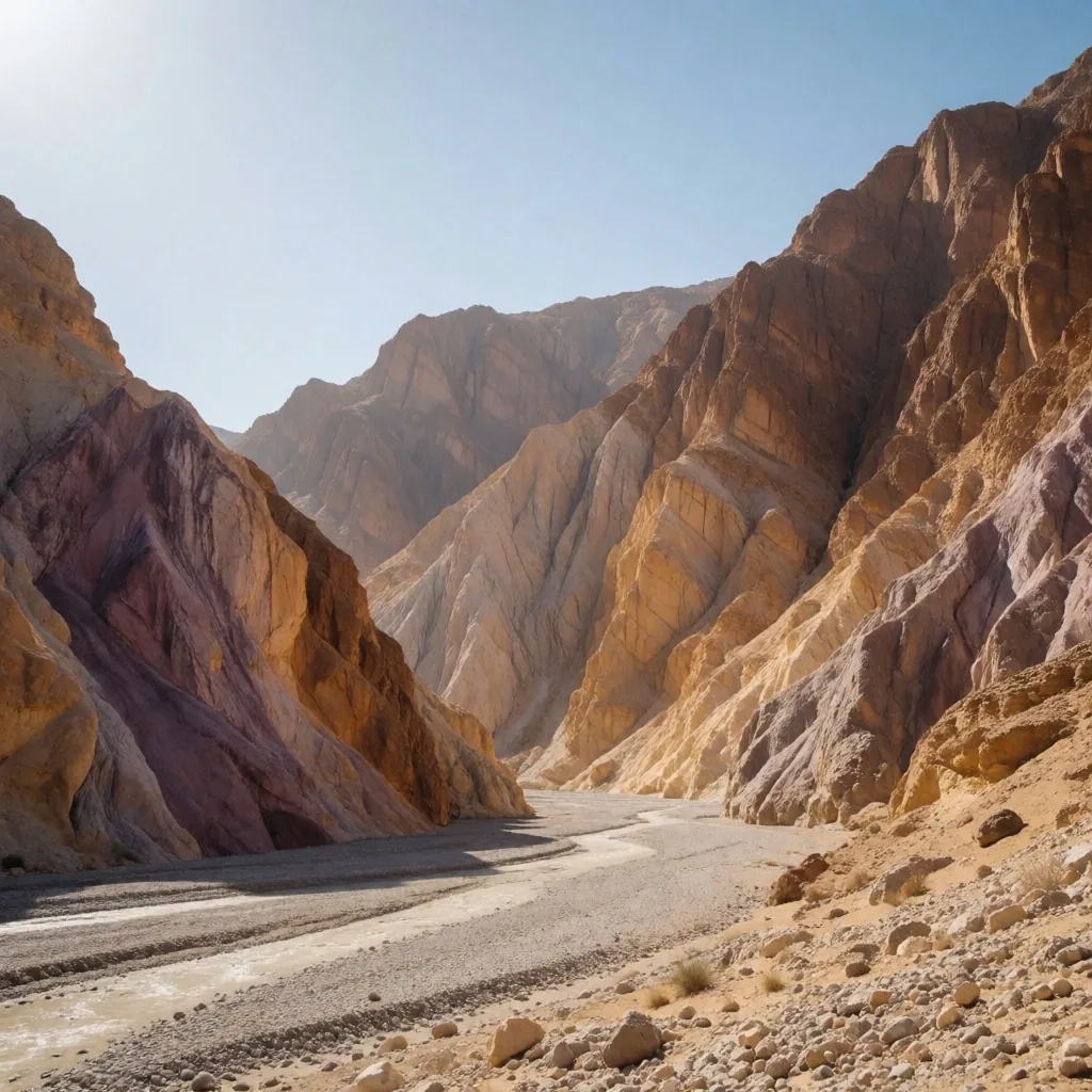 Mineral-streaked wadi in the Eastern Desert