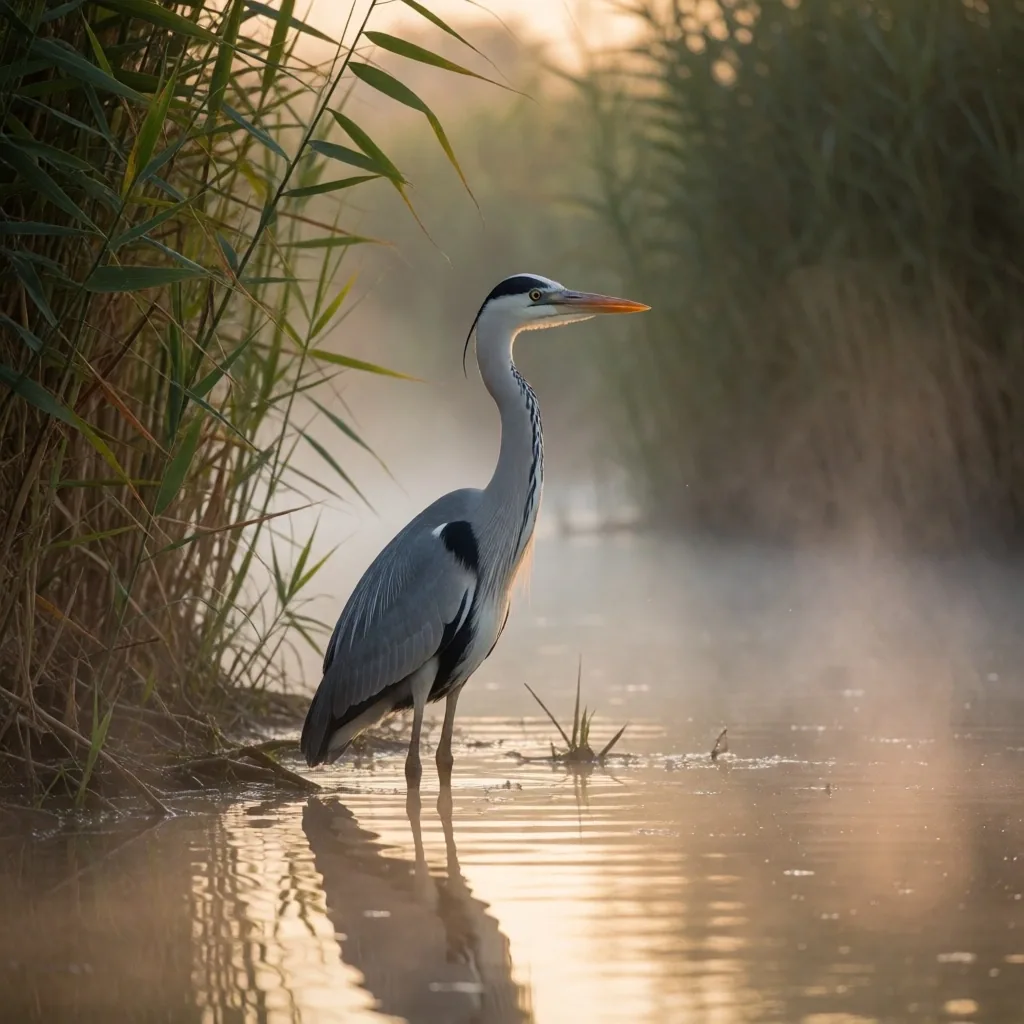 Heron wading in Nile shallows