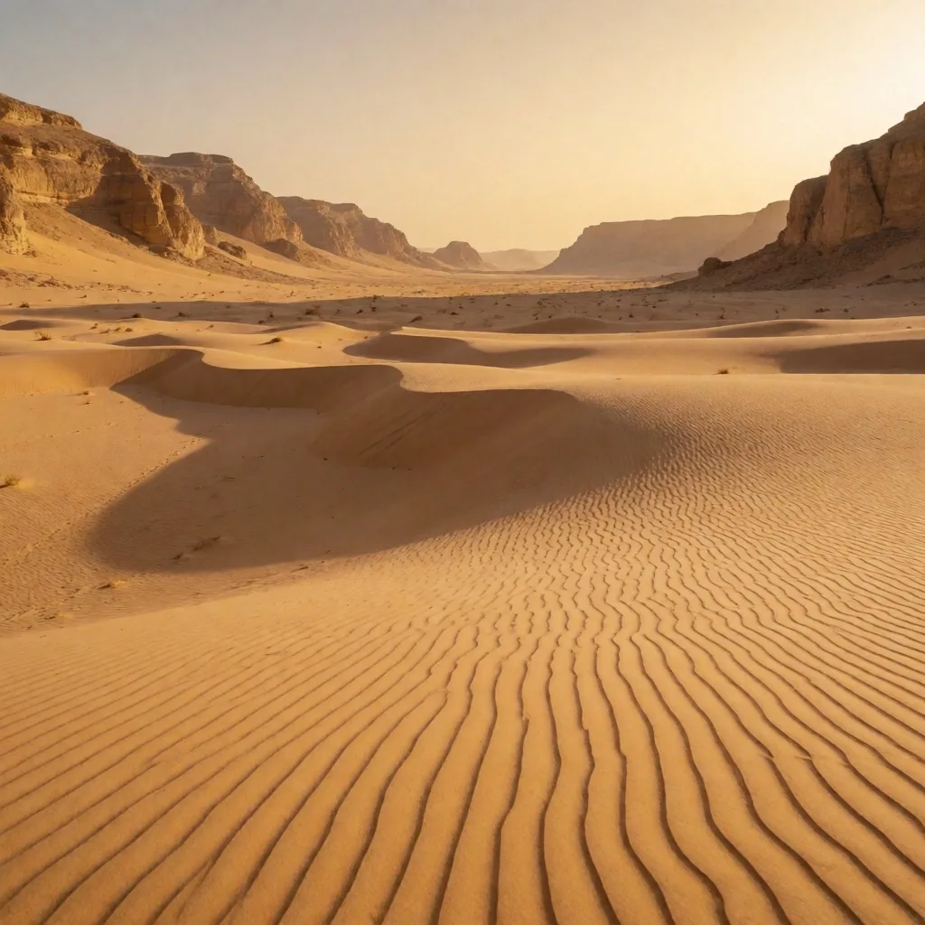 Undisturbed desert valley at golden hour